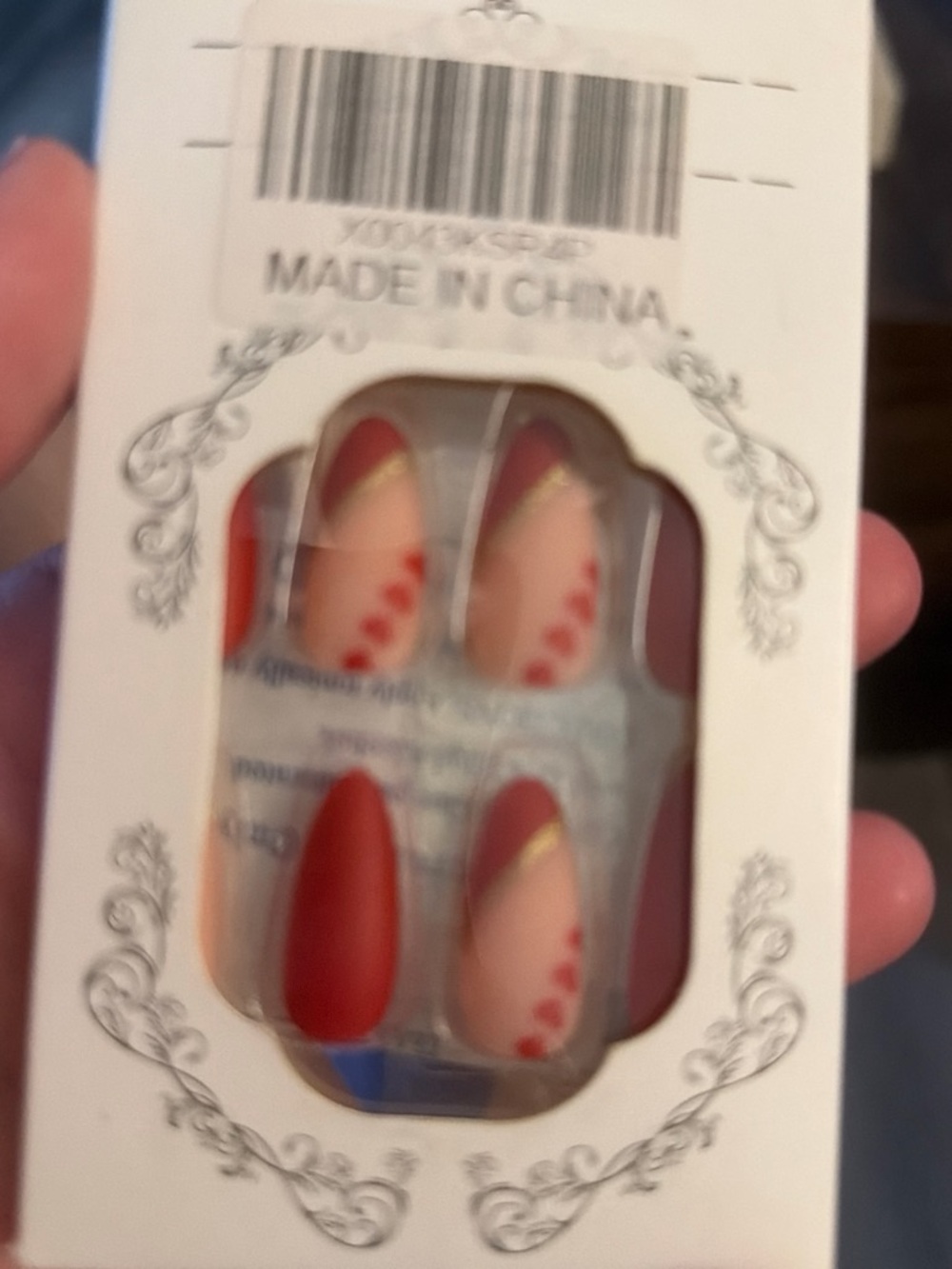 Press-On Almond Nails in Red and Nude with Gold Accent - Unbranded